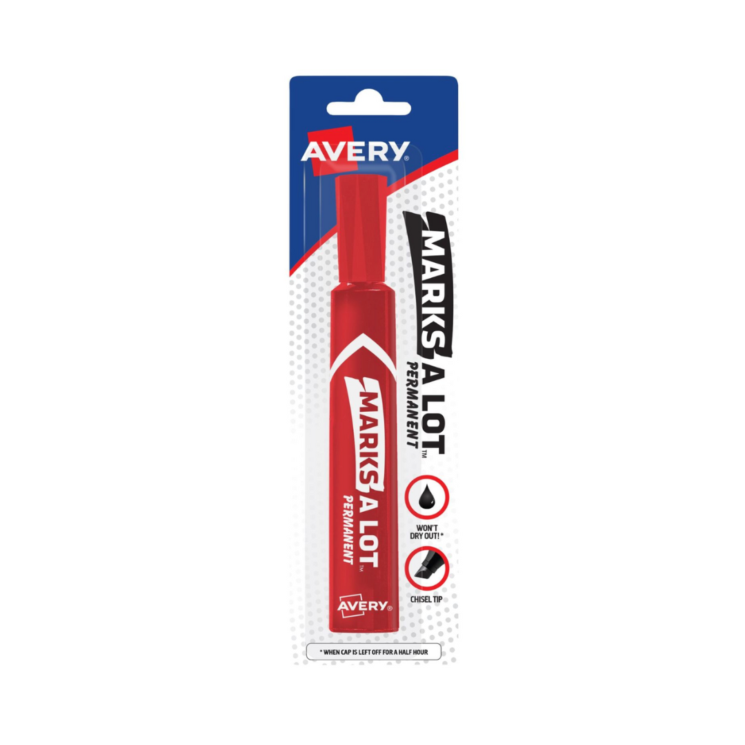 Avery® Marcador Permanente Marks-A-Lot, Tamaño regular para escritorio, Punta biselada, 1 Marcador Rojo (17887)
