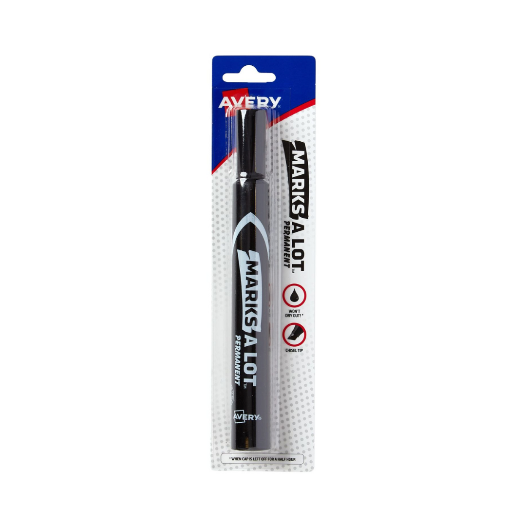 Avery® Marks-A-Lot® Marcador permanente grande estilo escritorio, punta biselada, 1 marcador negro (18888)