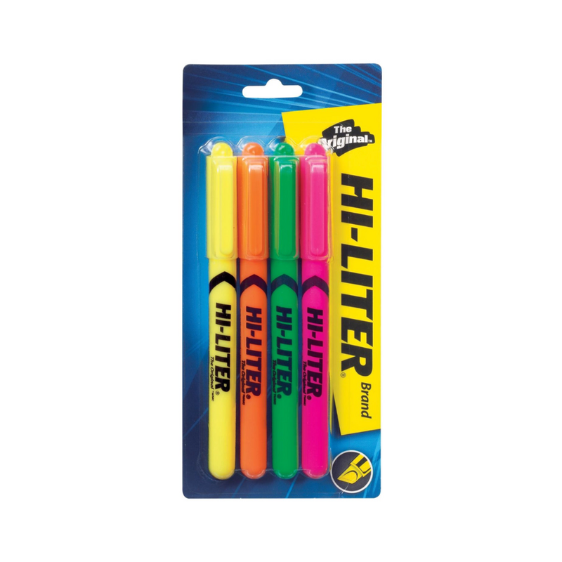 Avery® Resaltador Hi-Liter® estilo bolígrafo, colores surtidos, a prueba de manchas, no tóxicos, 4 resaltadores (23545)