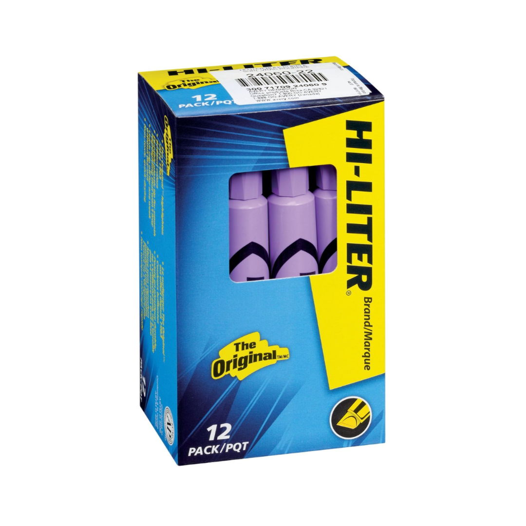 Avery® Resaltador Hi-Liter®, estilo regular de escritorio, morado fluorescente, a prueba de manchas, no tóxico, 1 resaltador (24060)