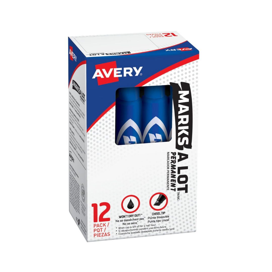 Avery® Marcador permanente Avery Marks-A-Lot, tamaño regular de escritorio, punta biselada, 1 marcador azul (07886)