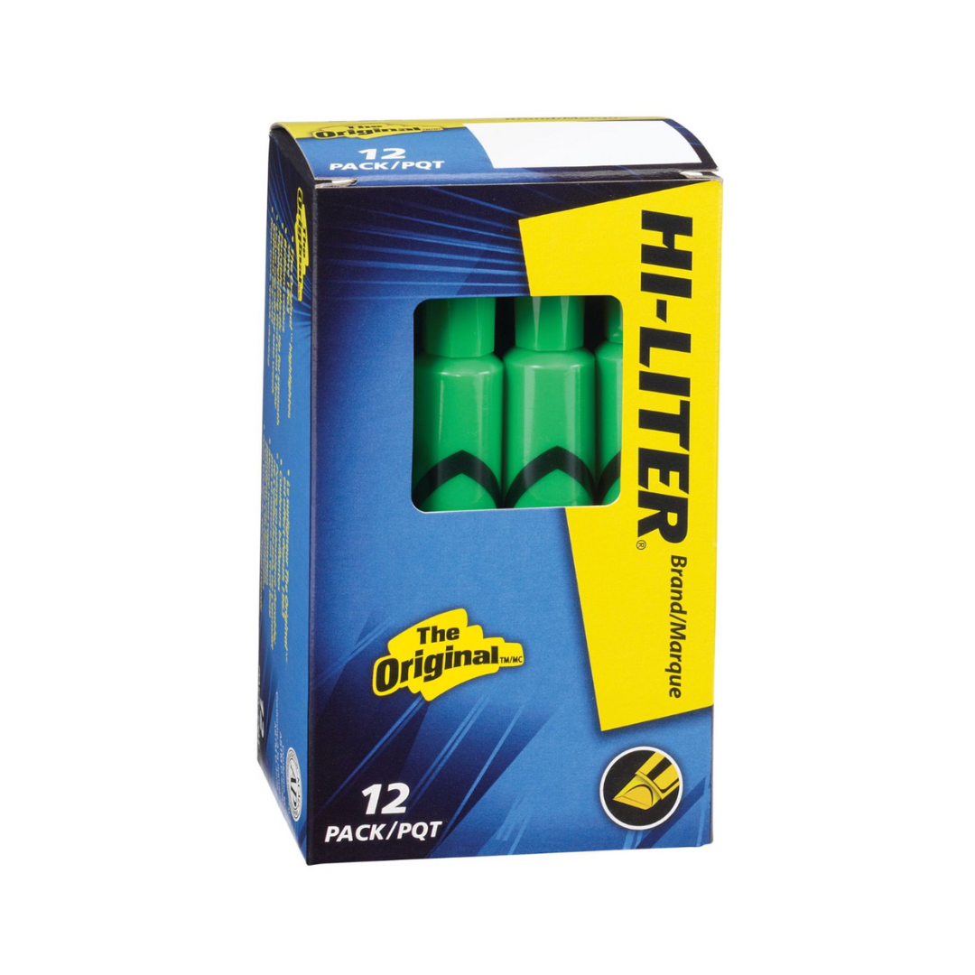 Avery® Resaltador Hi-Liter®, estilo regular de escritorio, verde fluorescente, a prueba de manchas, no tóxico, 1 resaltador (24020)