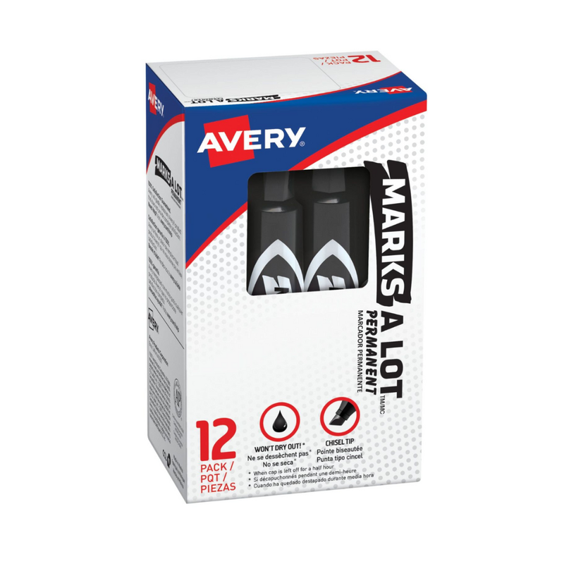 Avery® Marcador permanente Avery Marks-A-Lot, tamaño regular de escritorio, punta biselada, 1 marcador negro en blister (07888)