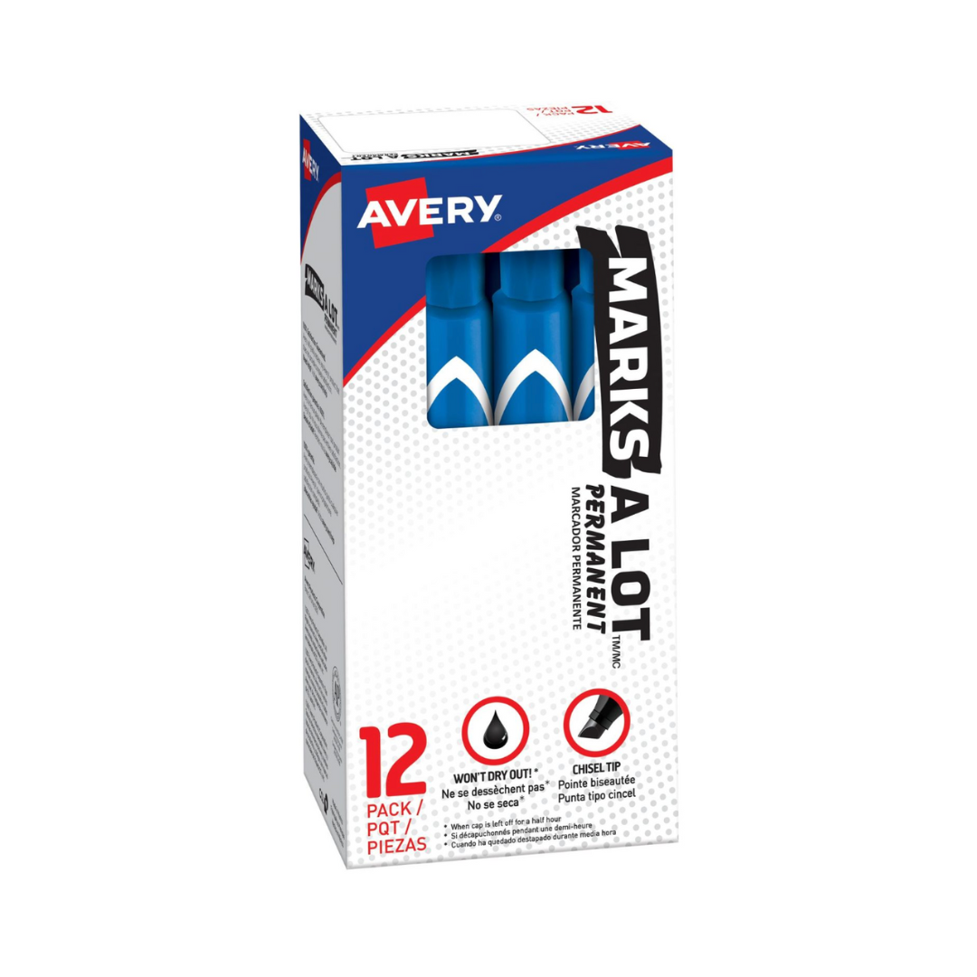 Avery® Marcador Permanente Marks-A-Lot, tamaño grande estilo escritorio, punta biselada, 1 marcador azul (08886)