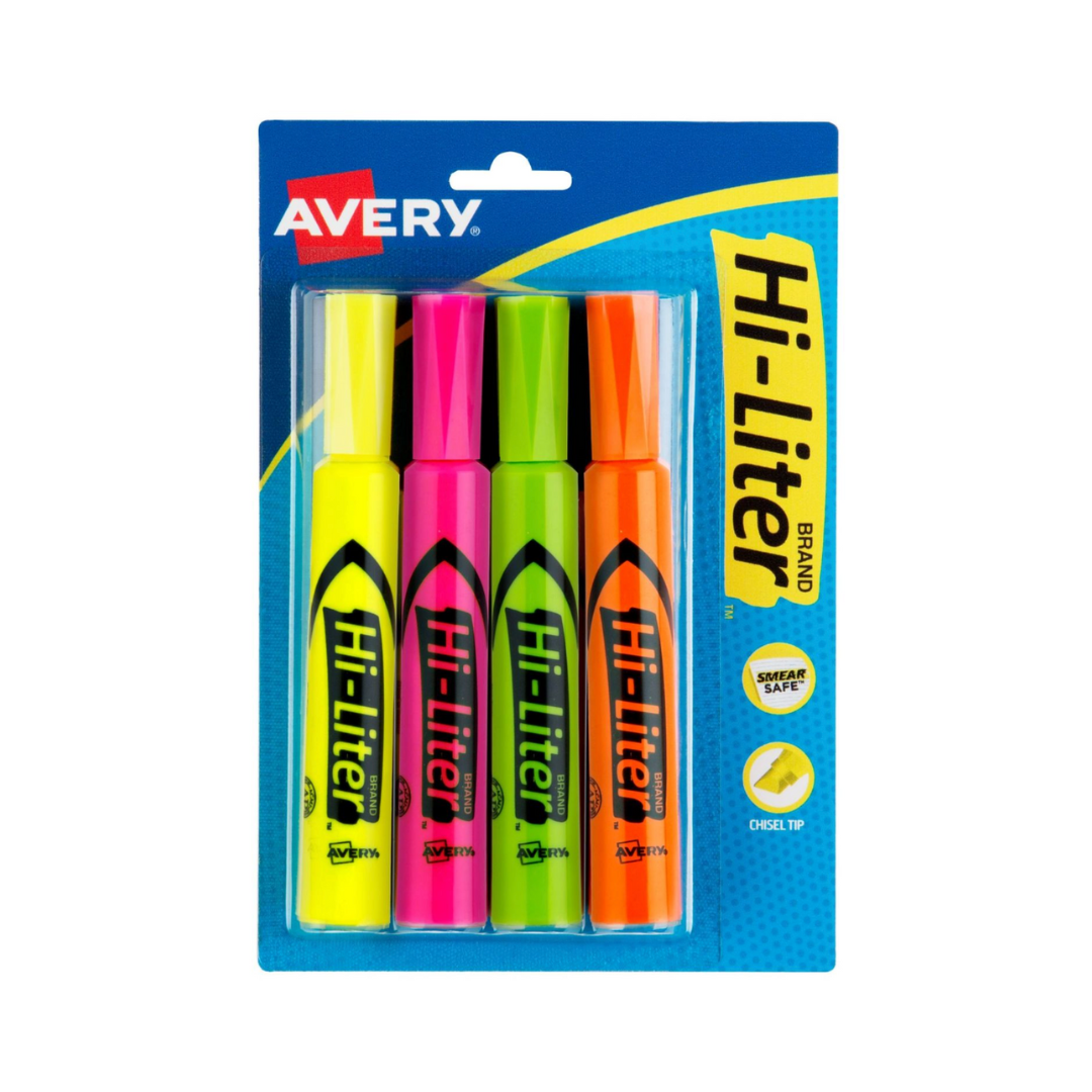 Avery® Resaltadores de escritorio Hi-Liter®, color amarillo fluorescente, a prueba de manchas, no tóxico, 1 resaltador (24063)
