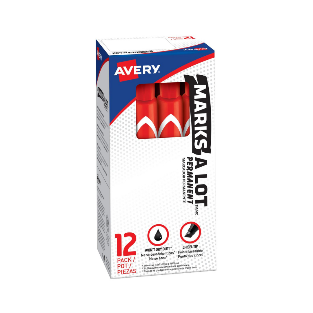 Avery® Marcador Permanente Marks-A-Lot, tamaño grande estilo escritorio, punta biselada, 1 marcador rojo (08887)