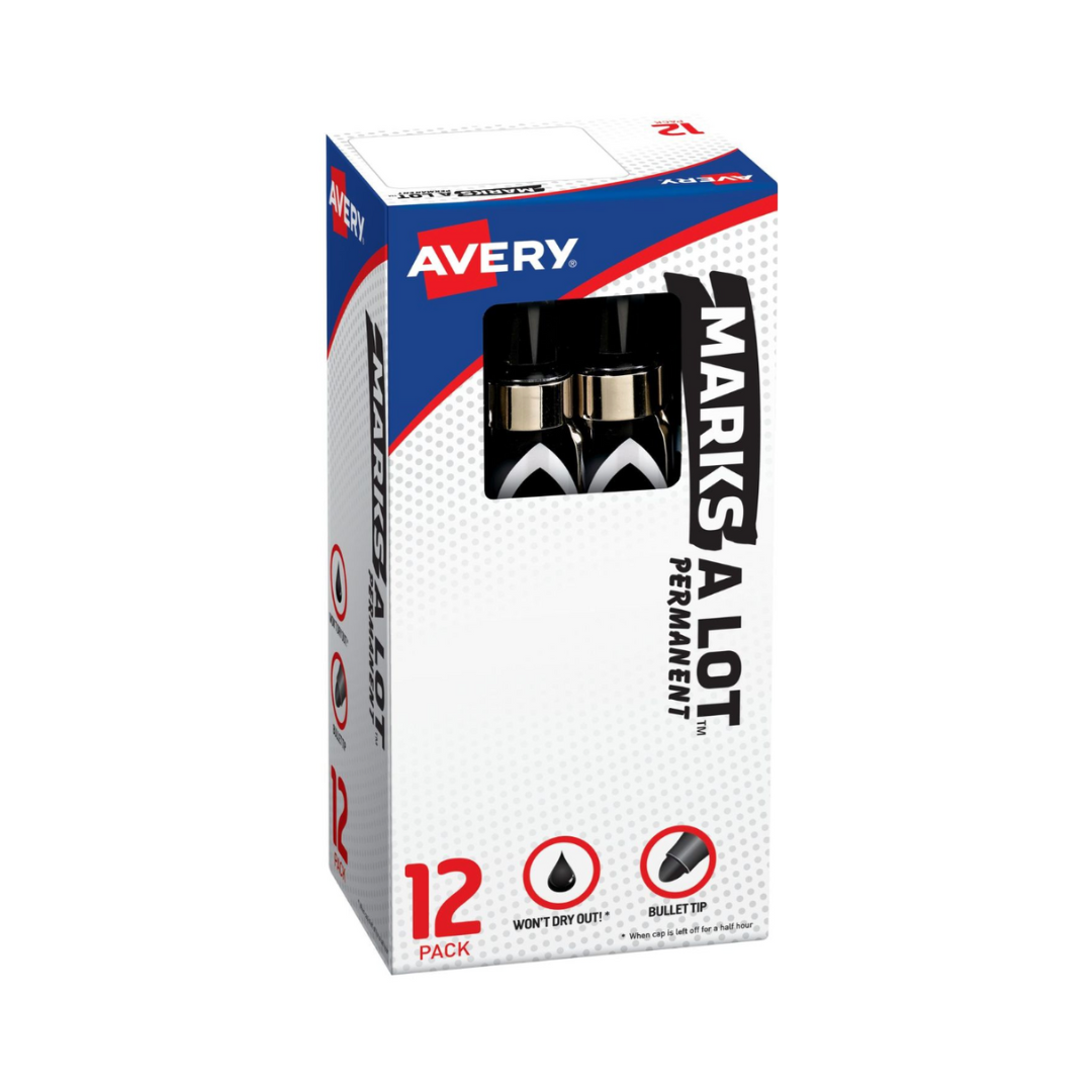 Avery® Marcador Permanente Marks-A-Lot, tamaño grande estilo escritorio, punta redonda, 1 marcador negro (24878)