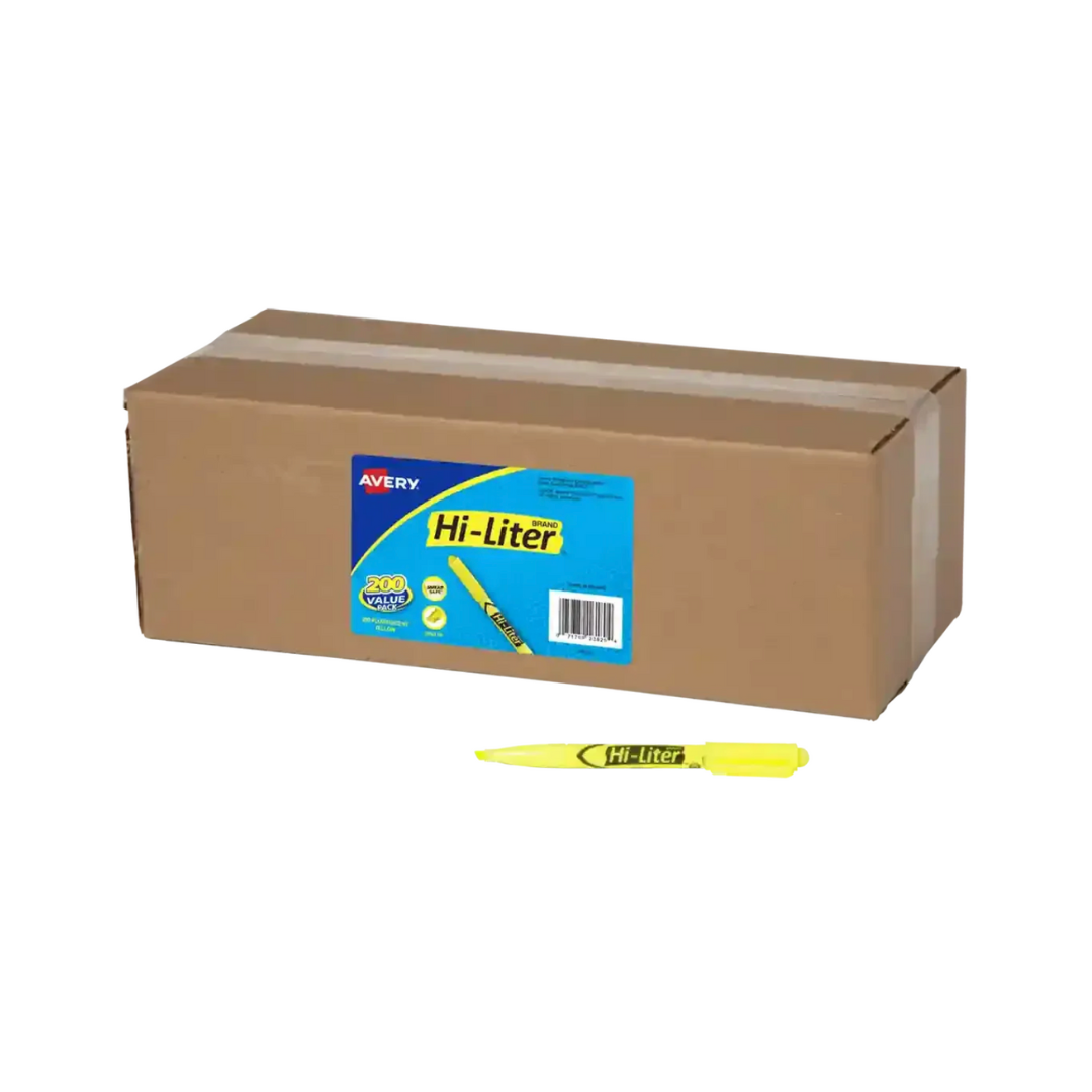 Avery® Resaltador Hi-Liter® estilo bolígrafo, color amarillo, a prueba de manchas, no tóxicos, 200 resaltadores (25825)