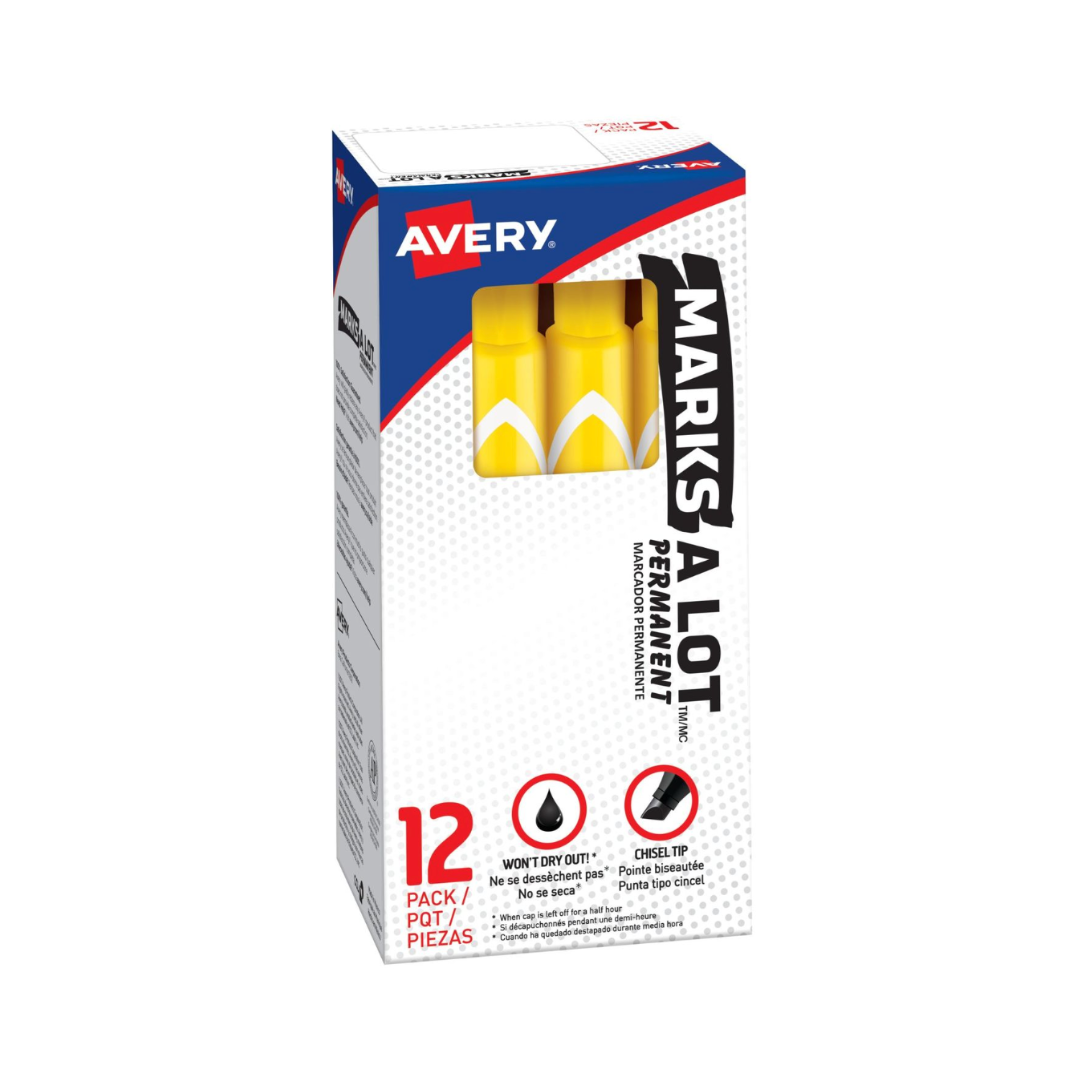 Avery® Marcador Permanente Marks-A-Lot, tamaño grande estilo escritorio, punta biselada, 1 marcador amarillo (08882)