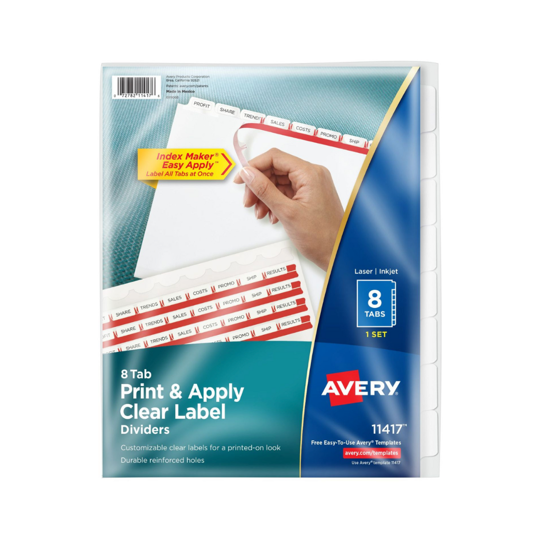 Avery® Separadores blancos x8, tira de etiquetas imprimibles Index Maker® Easy Apply™ 1 set (11417)