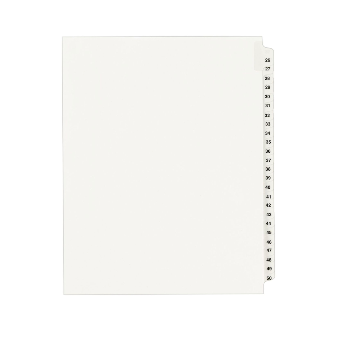 Avery® Separadores estándar enumerados,  tamaño carta, set de 26 al 50 (1331)