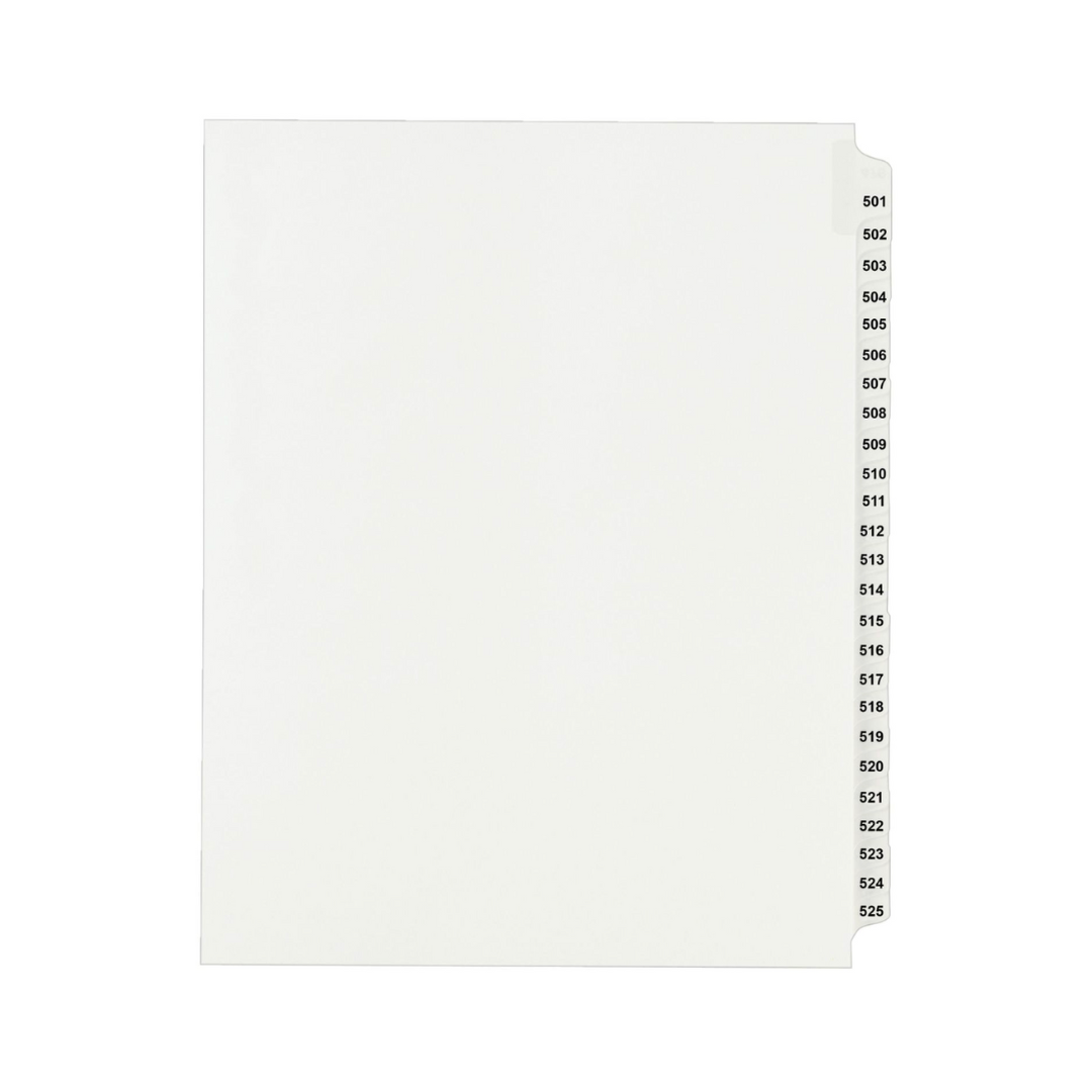 Avery® Separadores premium, tamaño carta, numeración 501-525, 1 set (82299)