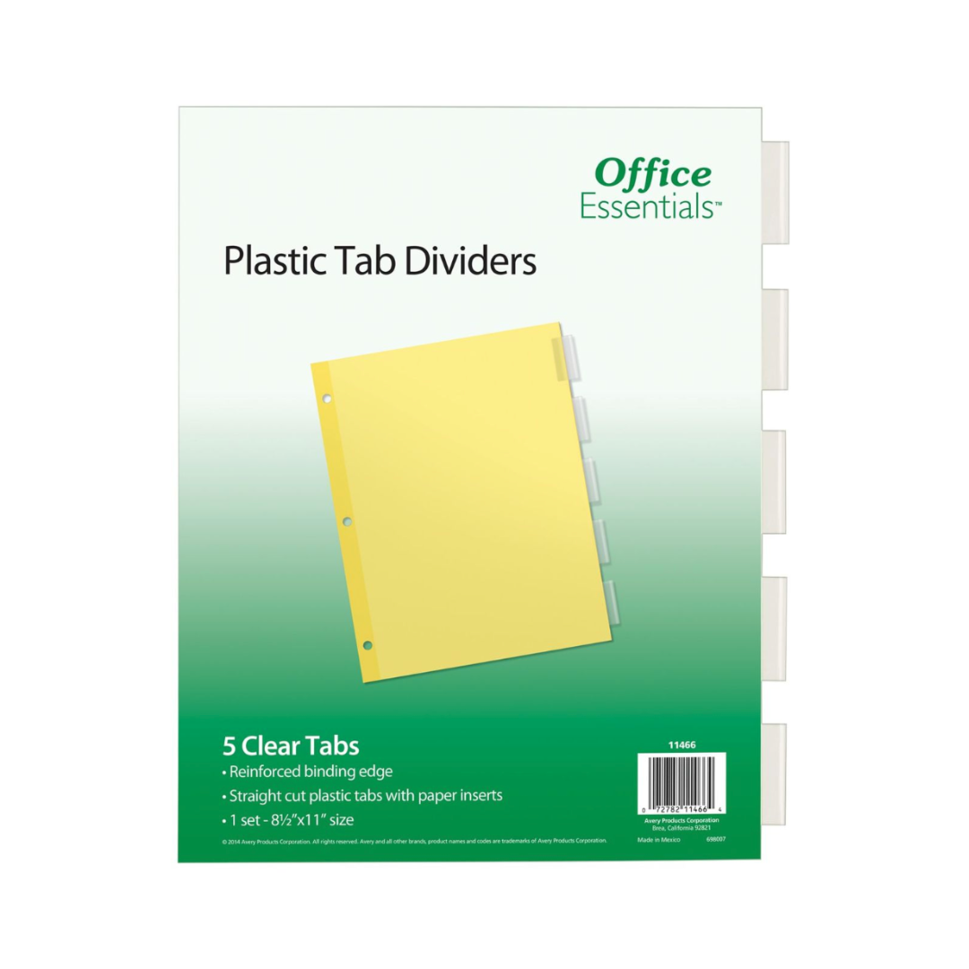 Avery® Separadores insertables Office Essentials™, 5 separadores con pestañas transparentes, 1 set (11466)