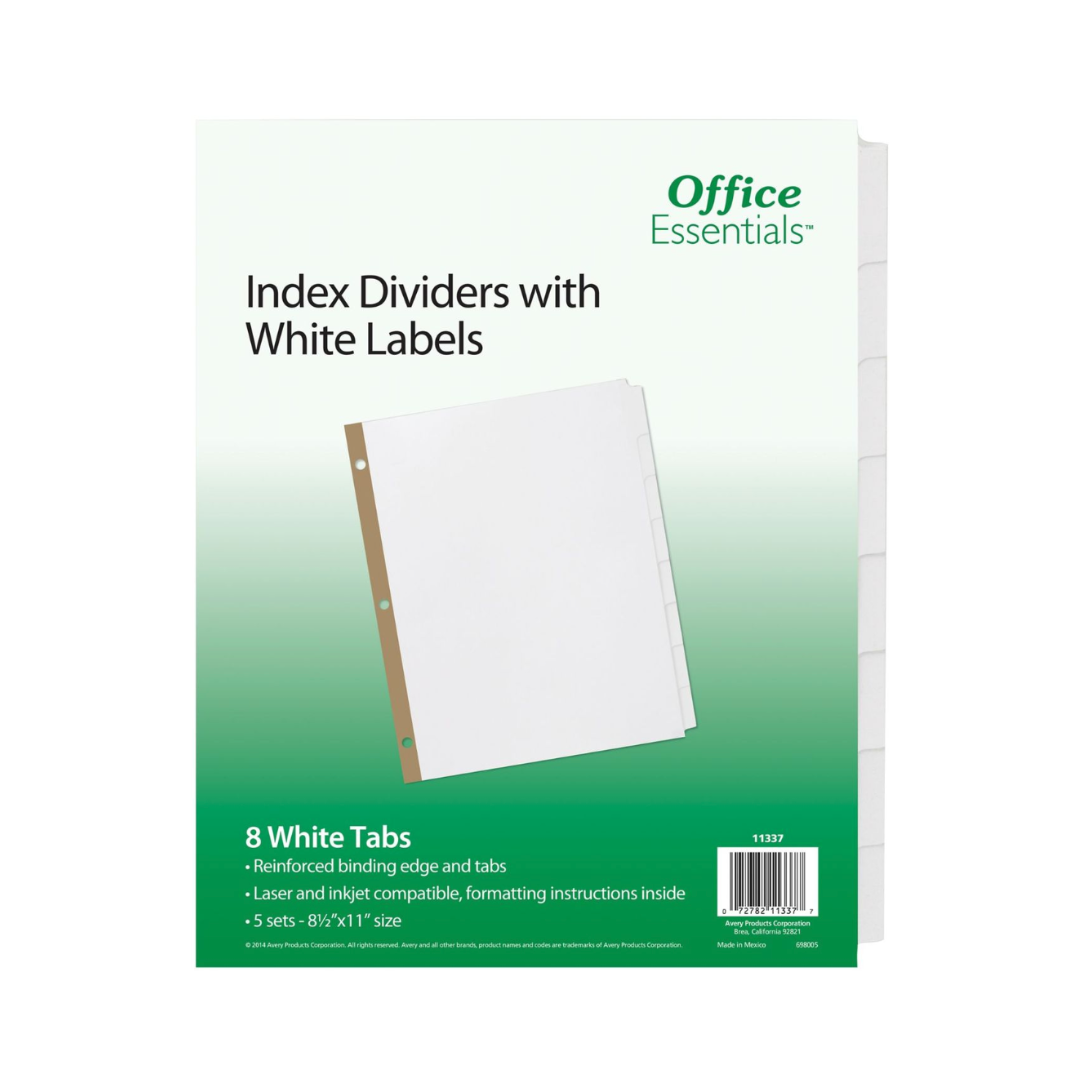 Avery® Separadores insertables Office Essentials™, 8 separadores con pestañas transparentes, 1 set (11337)