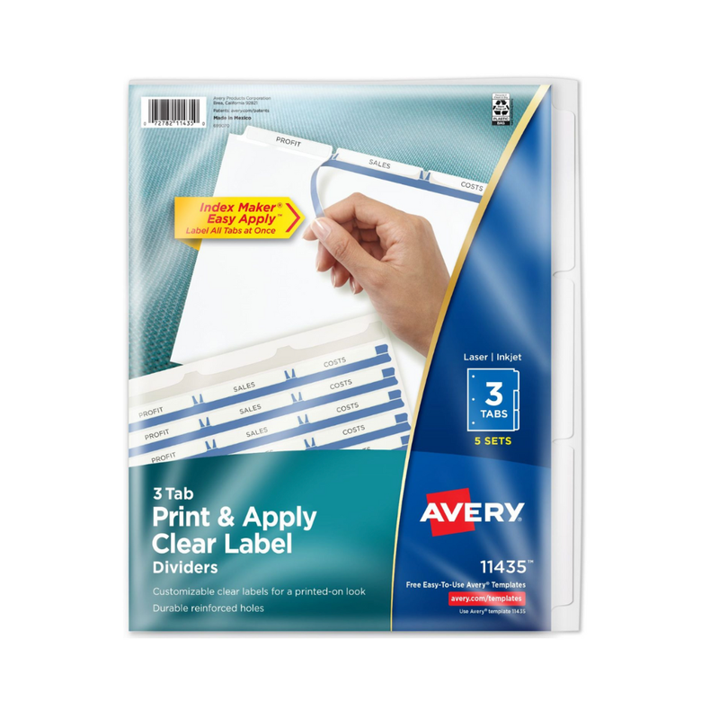 Avery® Separadores blancos x 3, tira de etiquetas imprimibles Index Maker® Easy Apply™, 5 sets (11435)
