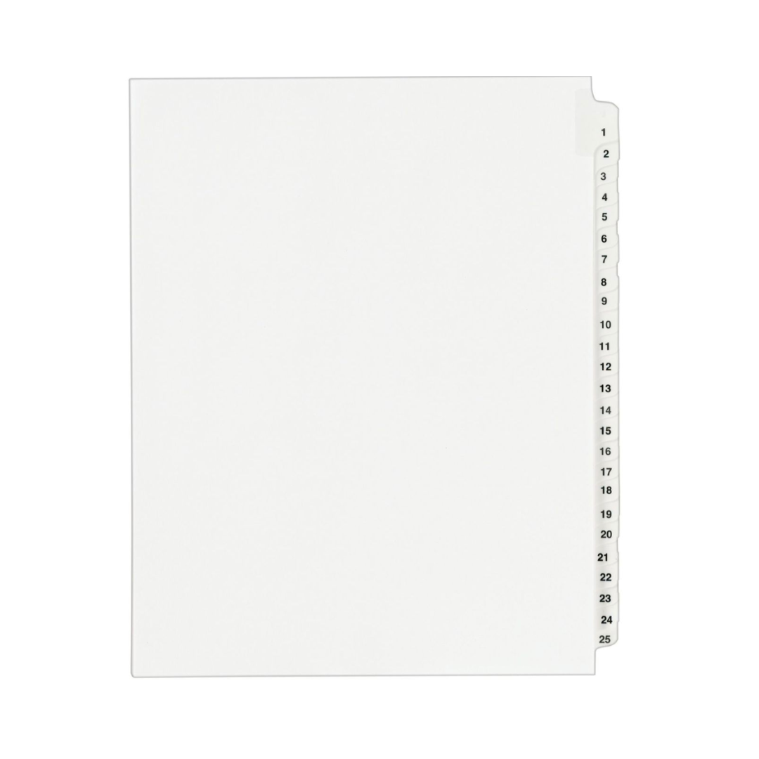 Avery® Separadores estándar enumerados,  tamaño carta, set de 1 a 25 pestañas (1330)