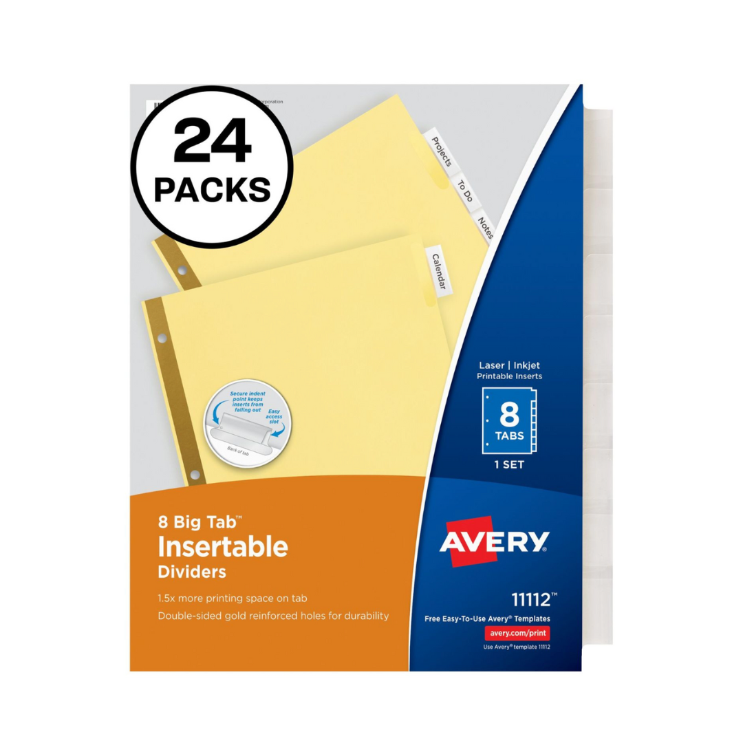 Avery® Separadores insertables Big Tab™ , papel resistente, pestañas transparentes, juego de 8 pestañas (11112)