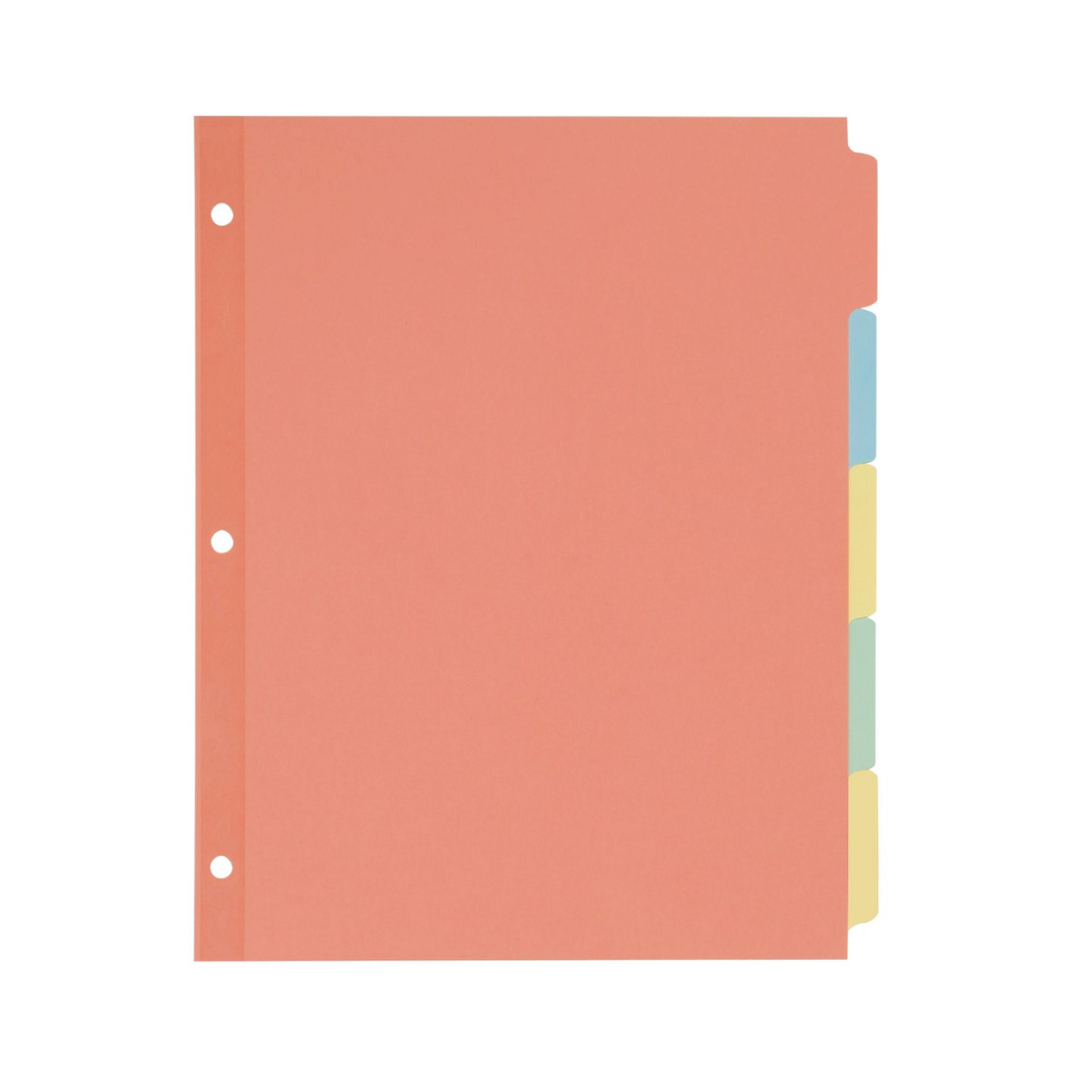 Avery® Separadores de papel para escribir para carpetas de 3 anillos, juego de 5 separadores, 21.5 x 27.9 cms, multicolor, 36 juegos (11508)