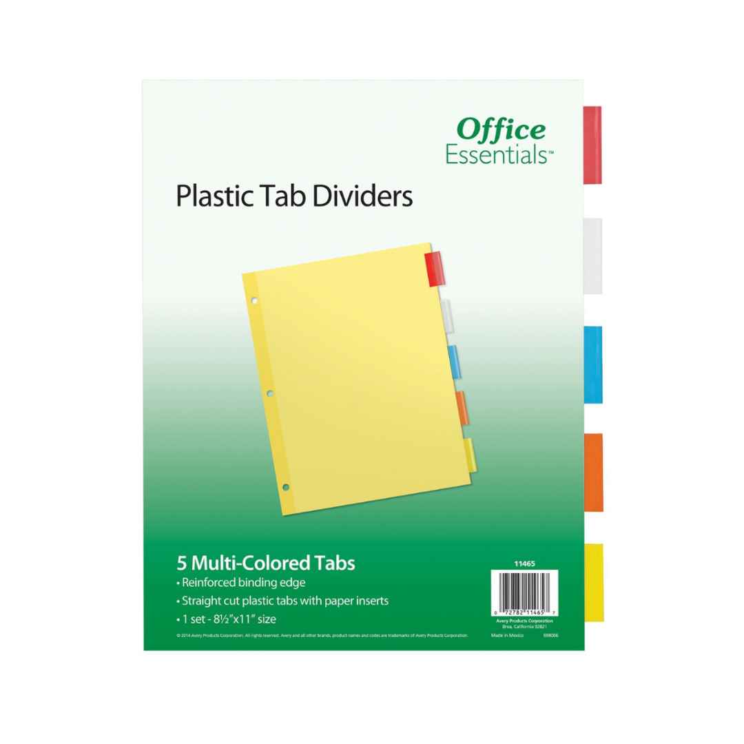 Avery® Separadores insertables Office Essentials™, 5 separadores, multicolor, 1 set (11465)