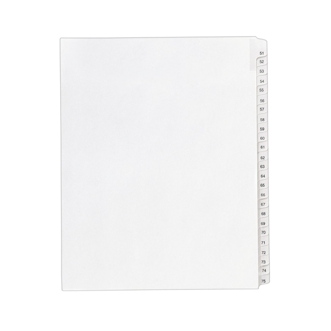 Avery® Separadores de documentos, tamaño carta, 25 separadores por set (51-75), números impresos (01703)