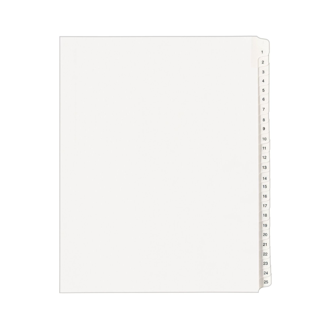 Avery® Separadores de documentos, tamaño carta, 25 separadores por set (1-25), números impresos (01701)