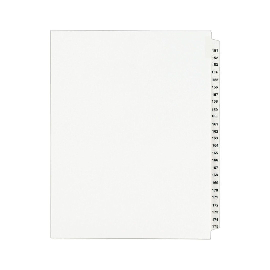 Avery® Separadores legales intercalados estándar, tamaño carta, numeración 151-175 (1336)