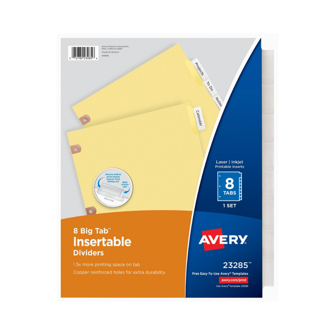 Avery® Mini separadores de pestañas insertables  14 x 21.5 cms, juego de 5 pestañas (11102)