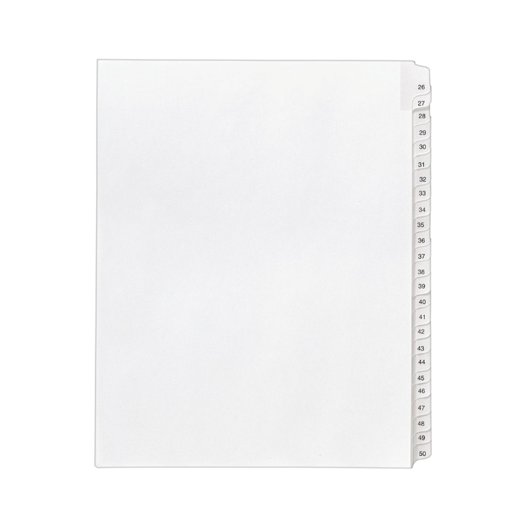 Avery® Separadores de documentos, tamaño carta, 25 separadores por set (26-50), números impresos (01702)