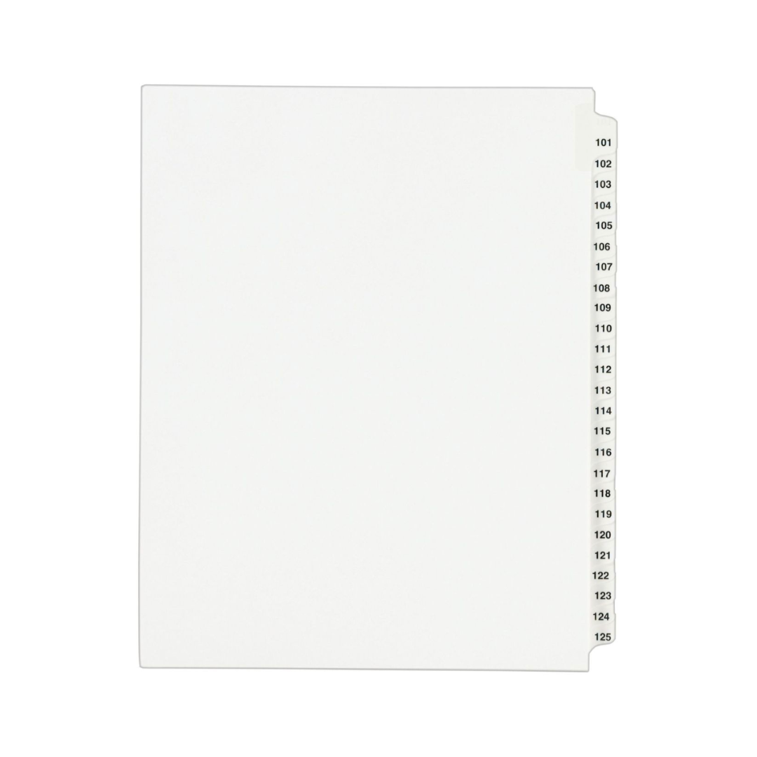 Avery® Separadores estándar enumerados,  tamaño carta, set de 101 a 125  (1334)