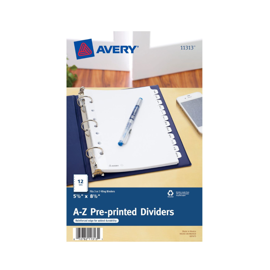 Avery® Separadores A-Z, juego de 12 separadores, 14 x 21.5 cms, 1 juego (11313)