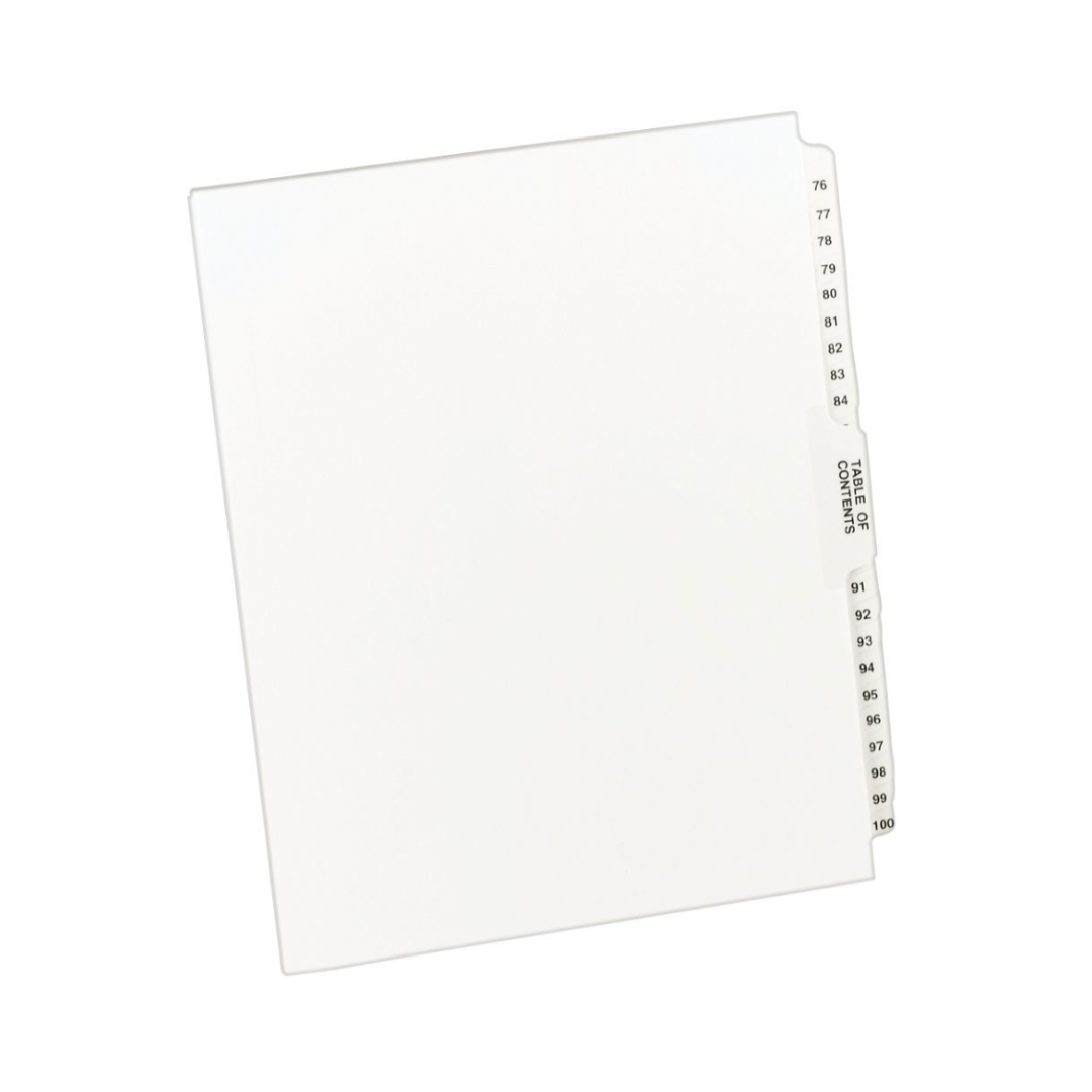 Avery® Separadores premium, tamaño carta, numeración 76-100, Set incluye tabla de contenido (11397)