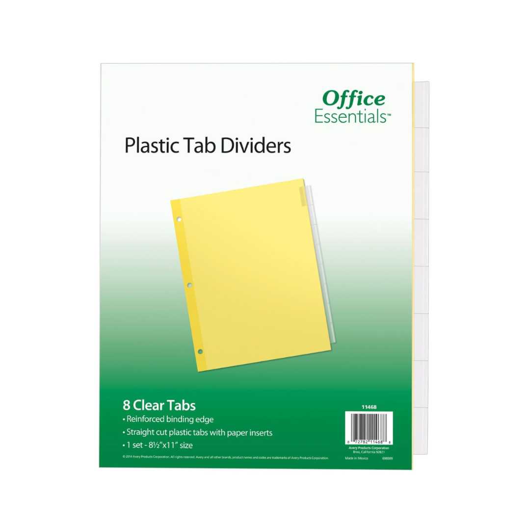 Avery® Separadores insertables Office Essentials™, 8 separadores con pestañas transparentes, 1 set (11468)