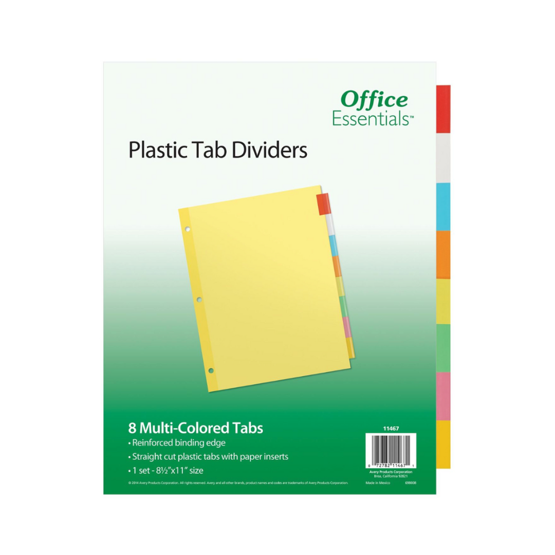 Avery® Separadores insertables Office Essentials™, 8 separadores, multicolor, 1 set (11467)