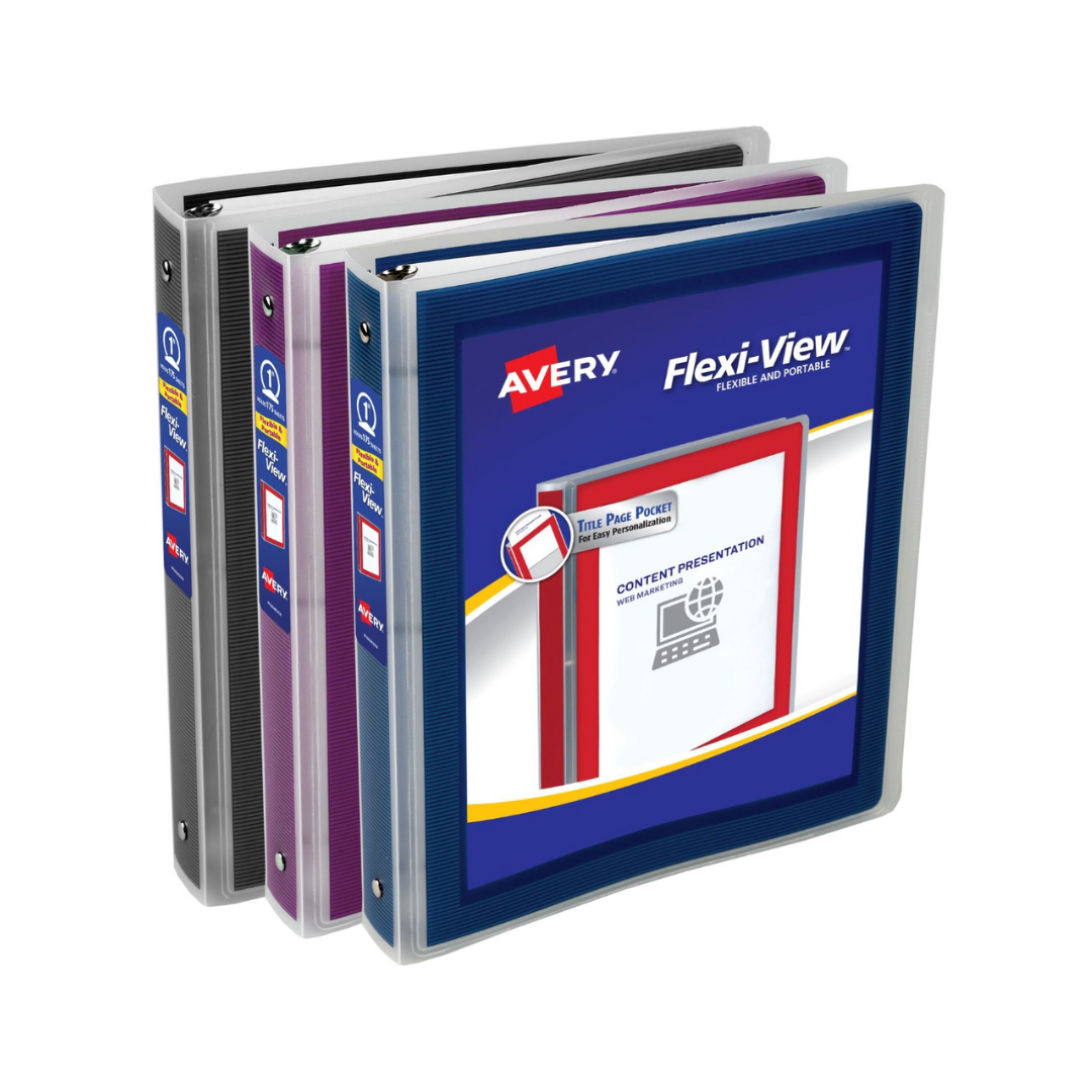 Folder Flexi® para personalizar,  3 Anillos redondos de 1", colores surtidos (Negro, Borgoña, Azul Marino), Color Puede Variar, 1 Carpeta (17688)