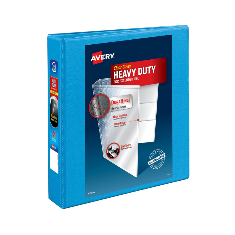Folder de alta resistencia para personalizar,  azul claro anillos un solo toque EZD® de 1.5", capacidad 375 hojas (05401)