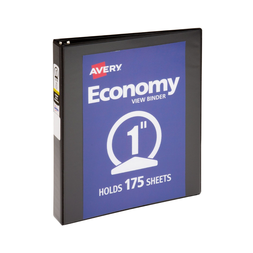 Folder económico para personalizar, negro, anillos redondos de 1", capacidad para 175 hojas (05710)
