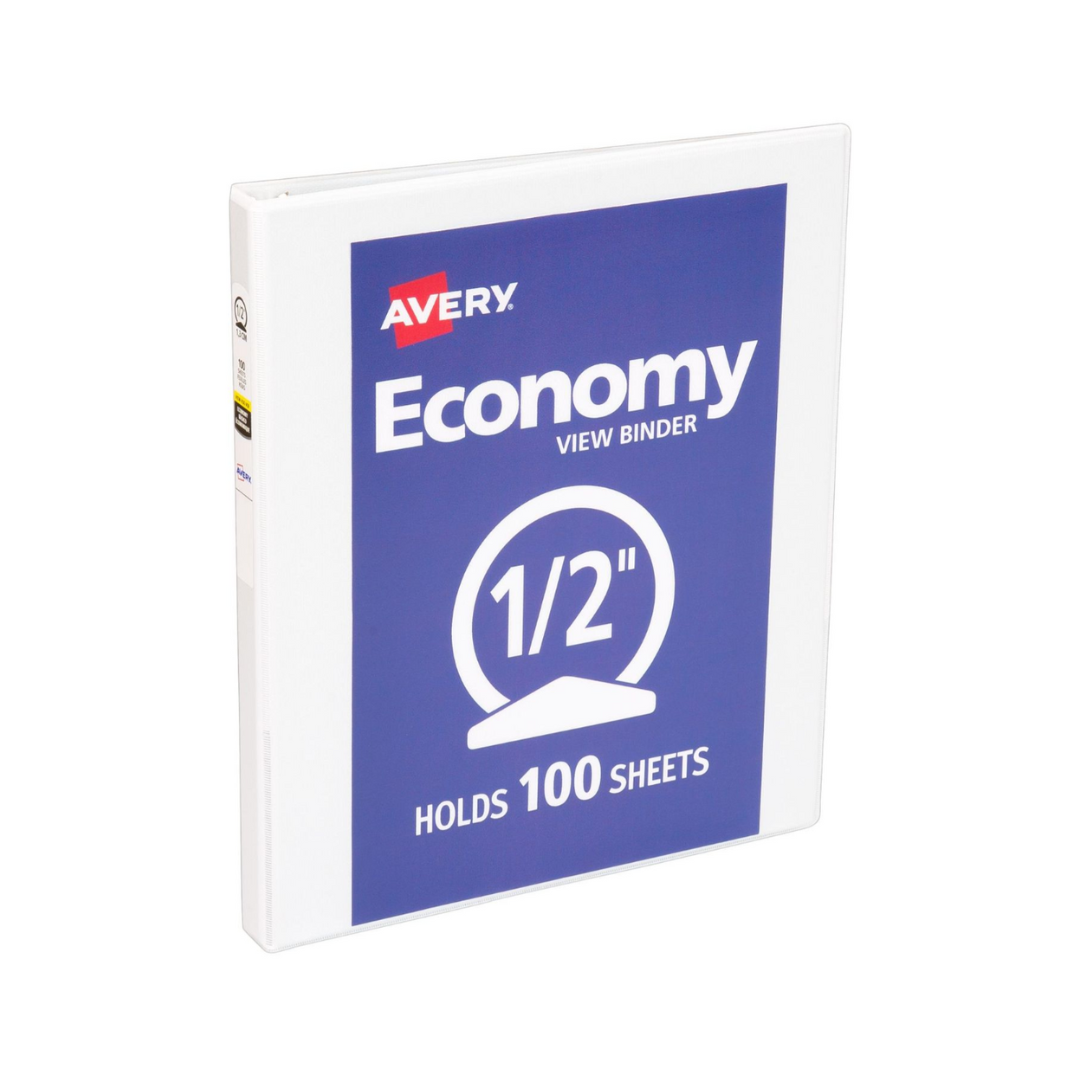 Folder económico para personalizar, blanco, anillos redondos de 0.5", capacidad para 100 hojas (05706)