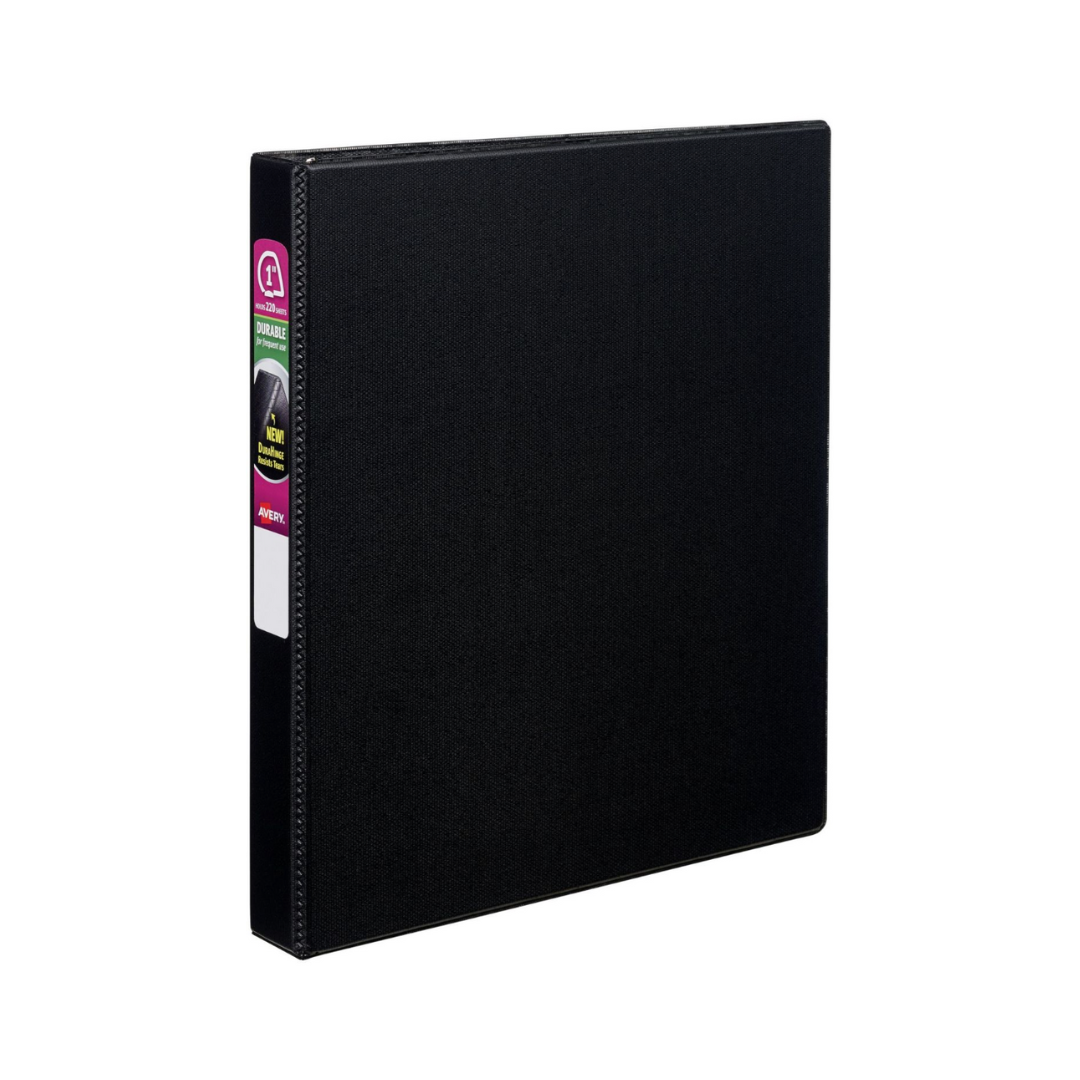 Folder Durable negro, anillos inclinados de 1", capacidad para 220 hojas, DuraHinge™(27250)