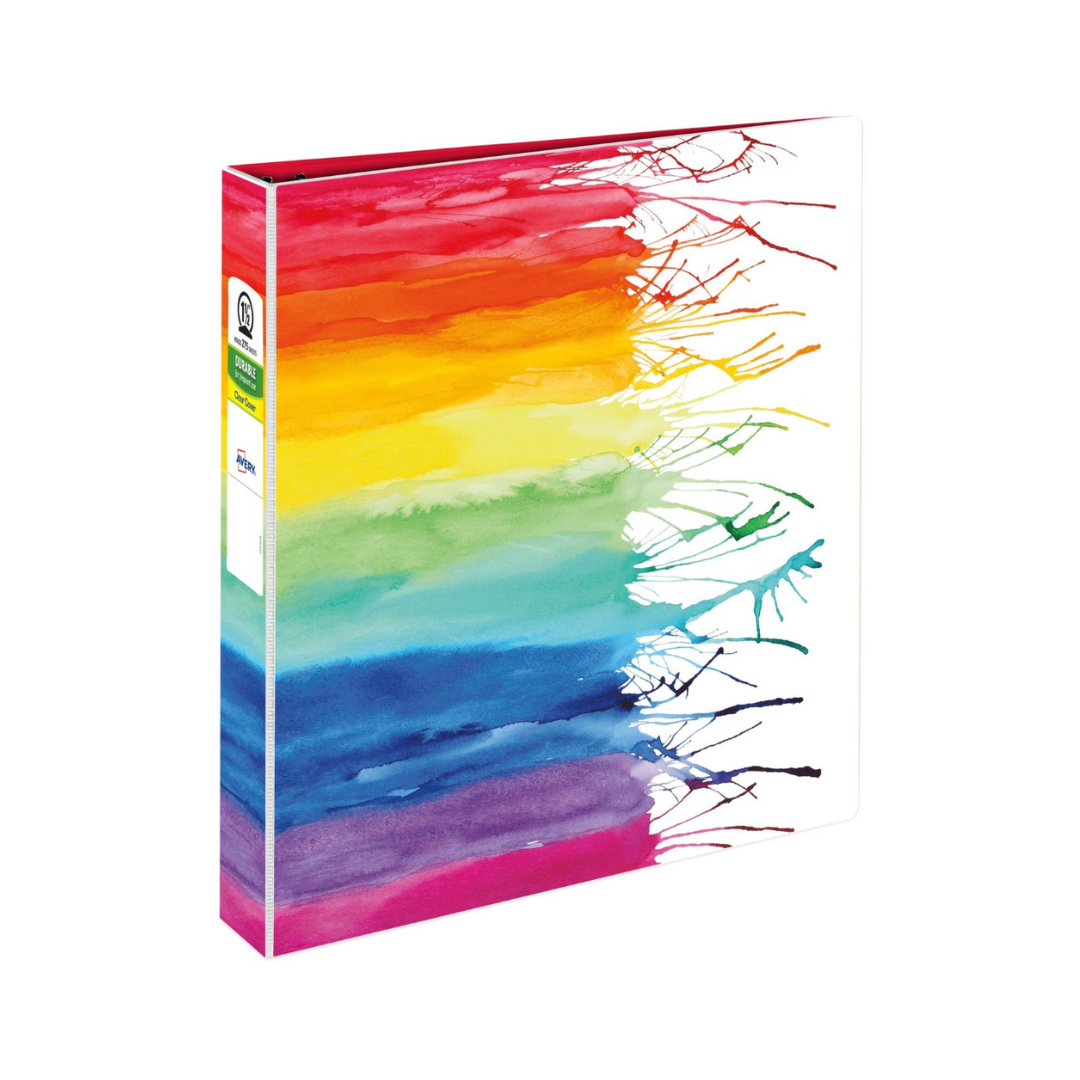 Folder de la colección de la diseñadora Amy Tangerine® arco iris de acuarela, anillos redondos de 1,5 pulgadas, capacidad de 275 hojas (28347)