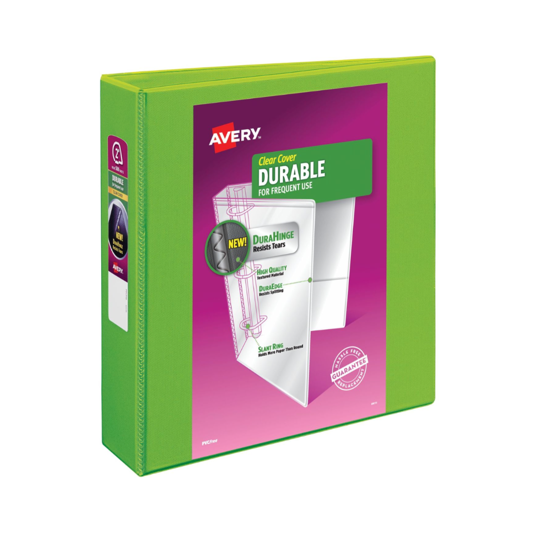 Folder Durable para personalizar,, verde, anillos inclinados de 2", capacidad para 500 hojas, DuraHinge (17838)