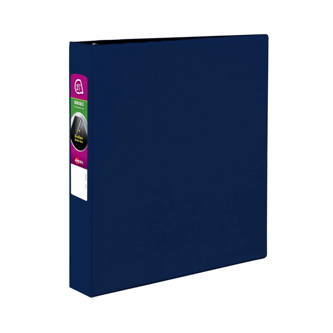 Folder Durable azul, anillos inclinados de 1.5", capacidad para 375 hojas, DuraHinge™ (27351)