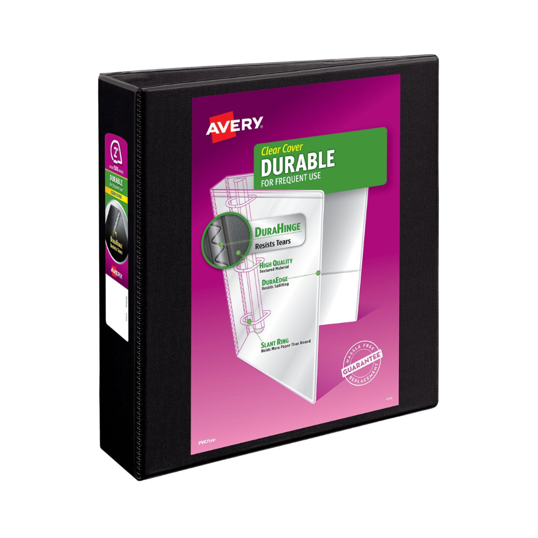 Folder Durable para personalizar, negro, anillos EZD de 2", capacidad para 540 hojas, DuraHinge (09500)