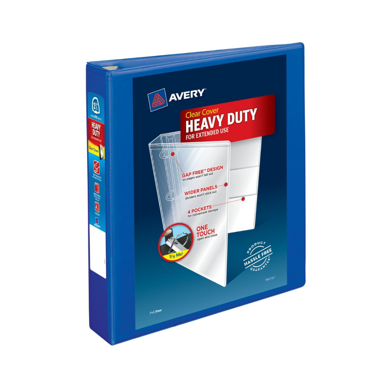 Folder de alta resistencia para personalizar,  azul pacífico, anillos de un toque de 1.5", capacidad para 400 hojas, DuraHinge™ (79775)