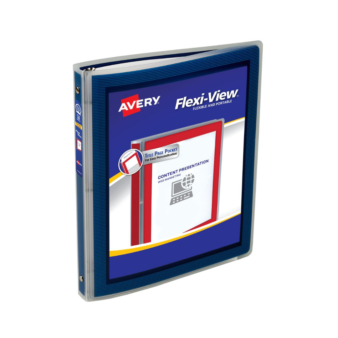 Folder Flexi® para personalizar, azul marino, anillos redondos de 0.5", capacidad para 100 hojas, (15766)