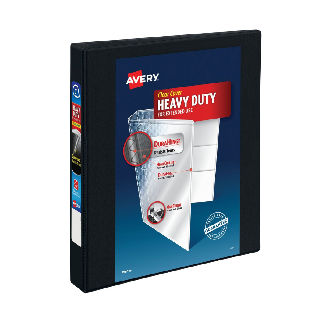 Folder de alta resistencia para personalizar,  negro, anillos de un toque de 1", capacidad para 250 hojas, DuraHinge™ (79699)