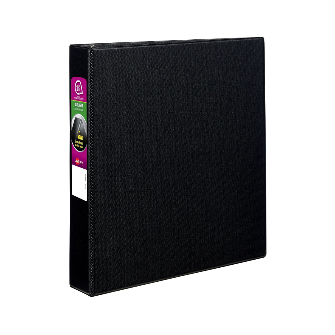 Folder Durable negro, anillos inclinados de 1.5", capacidad para 375 hojas, DuraHinge™(27350)