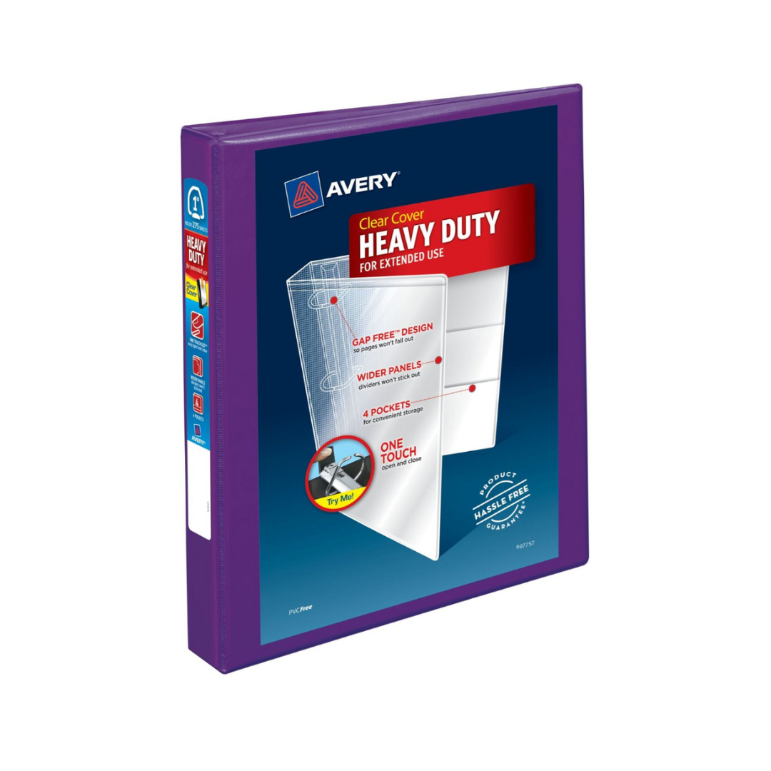 Folder de alta resistencia para personalizar,  morado, anillos de un toque de 1", capacidad para 275 hojas, DuraHinge™ (79771)