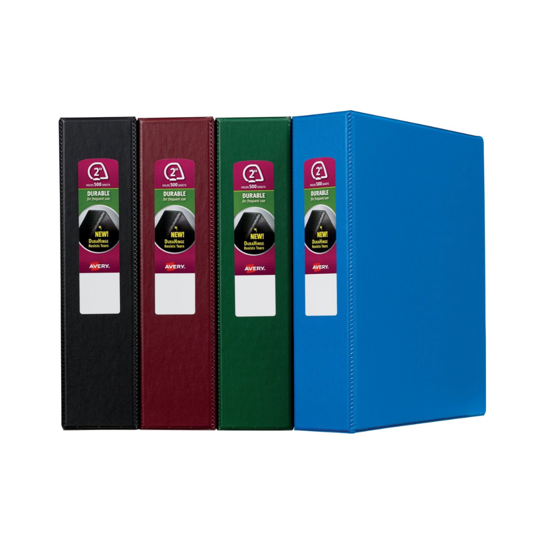 Folder Durable colores surtidos, anillos inclinados de 0.5", capacidad para 135 hojas, (11558)