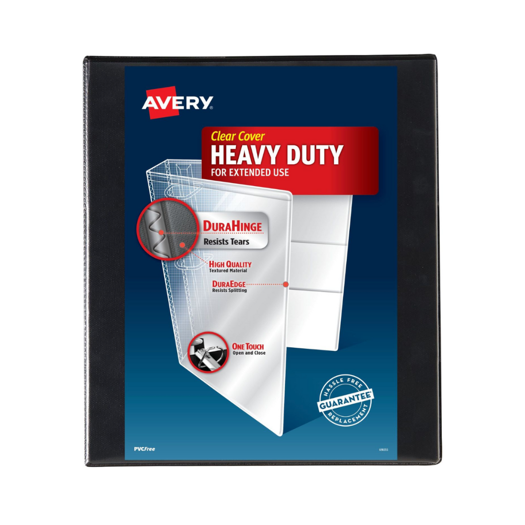 Folder de alta resistencia para personalizar, anillos inclinados de un toque 0.5", capacidad para 135 hojas, DuraHinge®, color negro (79381)