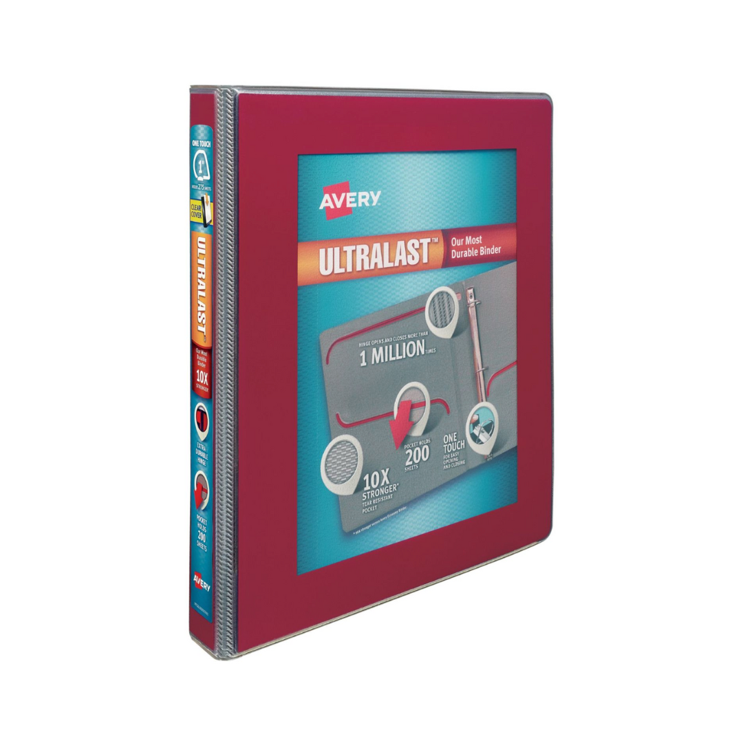 Folder Ultralast®, anillos inclinados de un toque de 1", capacidad para 275 hojas, rojo (79736)